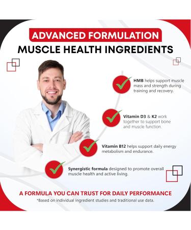 HMB with D3, K2 & B12 Muscle Health Support Supplement 150 Capsules 150 count (pack of 1)_ - Buy Online on GoSupps.com