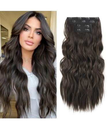 Reecho clip in extensions 4PC hair extensions clip in hair extensions 60 cm thick long beach shafts hair parts invisible tip natural soft hair parts - dark brown