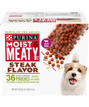 Purina Moist & Meaty Steak Flavor Adult Dry Dog Food Steak 36 Count (Pack of 1)