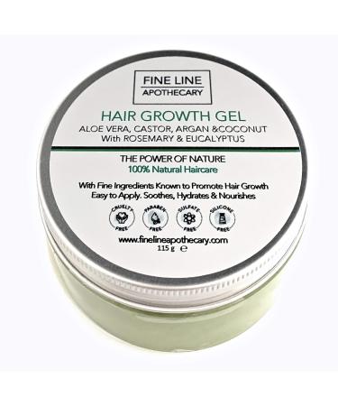 99% Natural HAIR GROWTH GEL - ALOE VERA CASTOR ARGAN COCONUT + ROSEMARY & EUCALYPTUS - 115g by Fine Line Apothecary. Dry Hair Growth and Nourishing Gel. Easy to Apply Non-Greasy.