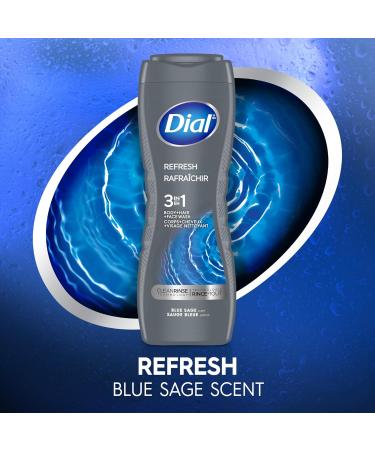 Dial Men 3 in 1 Body Hair and Face Wash Refresh 16 Fl Oz (Pack of 4) Blue Sage Scent Cleanses Deep + Gentle on Skin with Clean Rinse Technology Hydro Fresh - Buy Online on GoSupps.com