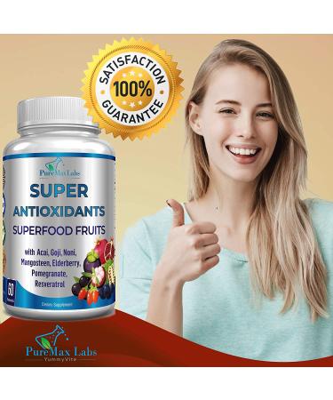 Super Antioxidant Fruit Superfood Complex - 60 Capsules with Acai, Goji, Noni, Mangosteen, Pomegranate, Elderberry & Resveratrol for Immune Support & Skin Care - Buy Online on GoSupps.com