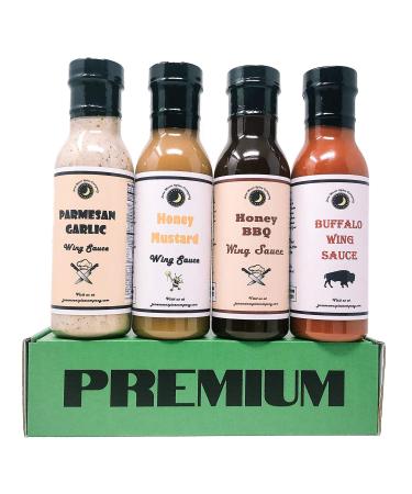 Premium | CHICKEN WING SAUCE | Variety 4 Pack | Buffalo Wing Sauce | Honey Mustard Wing Sauce | Parmesan Garlic Wing Sauce | Honey BBQ Wing Sauce - Buy Online on GoSupps.com