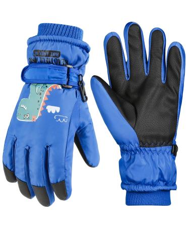 Wine Kids Gloves Winter Warm Food Snow Cold Weather Windproof Waterproof Adjustable Gloves For Girls Children 5-10 Years Blue
