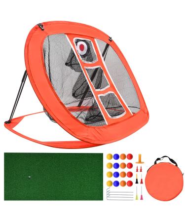 Pop Up Golf Chipping Net Golf Chipping Net with Golf Hitting Mat with Training Balls Golf Tees Ground Stakes Indoor/Outdoor Golf Accessories for Backyard Driving and Swing 1-Pack