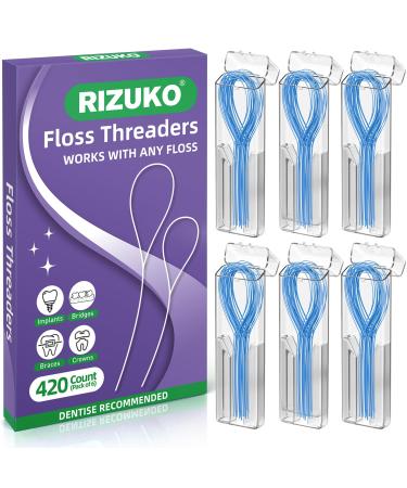 Floss Threaders Deep Clean Dental Floss Threader for Braces Bridges Implants with Portable Travel Case Quick & Easy Flossing Solution (420) 70 Count (Pack of 6)