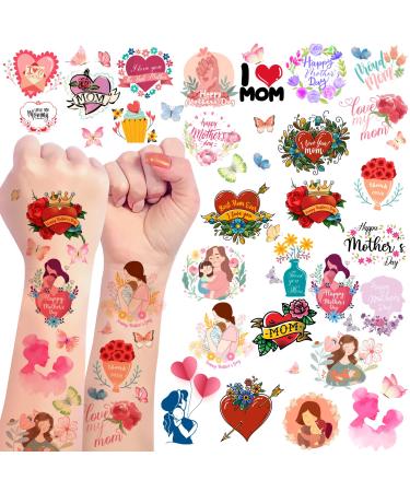 Mother's Day Temporary Tattoos 12 Sheets 108 Pieces Mother Mom Themed Tattoos Stickers Party Decoration Supplies Party favors for Kids Adults