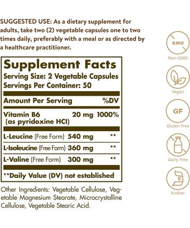 Solgar BCAA Plus Free Form | 100 Vegetable Capsules for Muscle Support - Buy Online on GoSupps.com