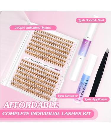 280pcs Lankiz Brown Eyelash Extensions Set - 20D C Curl Mix 9-15mm Individual Lashes with Adhesives Glue Remover & Applicator | Perfect for Beginners - Buy Online on GoSupps.com