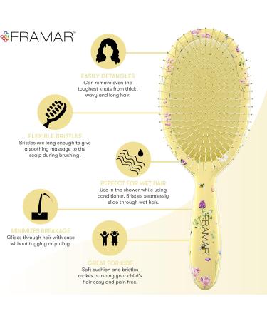 Framar No More Tangles Hairbrush - Detangle Hair Brush for Women, Men & Children - Wet Detangler for Curly Hair - Floral Yellow - Buy Online on GoSupps.com