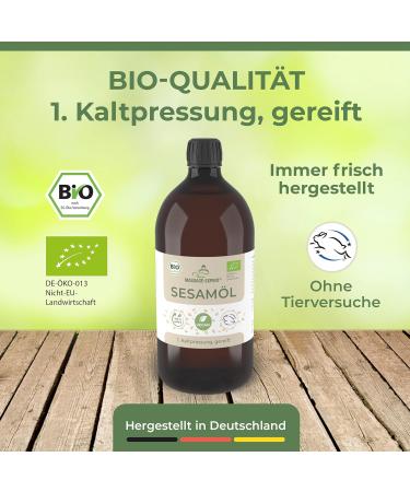 Expert Sesame Oil - Bio Cold-Pressed Massage Oil for Ayurveda Skin & Hair Care - 1L with Spray Insert - Buy Online on GoSupps.com