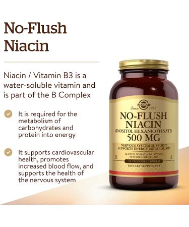 Solgar No-Flush Niacin 500mg - 250 Vegetable Capsules | Supports Healthy Circulation & Energy - Buy Online on GoSupps.com