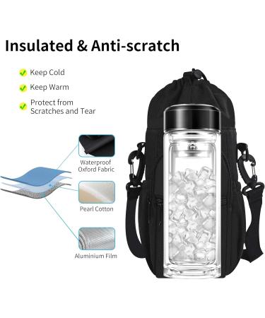 Turmaster Water Bottle Holder with Belt - Insulated Carrier Bag with 4 Pockets for Sports Hiking & Camping - Black Sling Sleeve - Buy Online on GoSupps.com