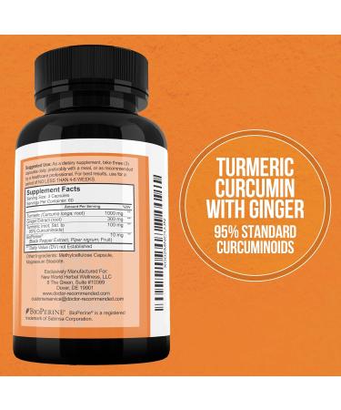 Turmeric Curcumin with Ginger 95% Curcuminoids & BioPerine - 180 Veg Capsules - Made in USA - Buy Online on GoSupps.com