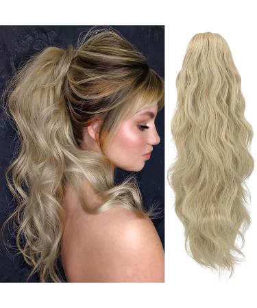 YEESHEDO Ash Blonde Long Wavy Ponytail Hair Extension 26 Inches - Clip In Drawstring Synthetic Curly Hairpiece for Women - Buy Online on GoSupps.com