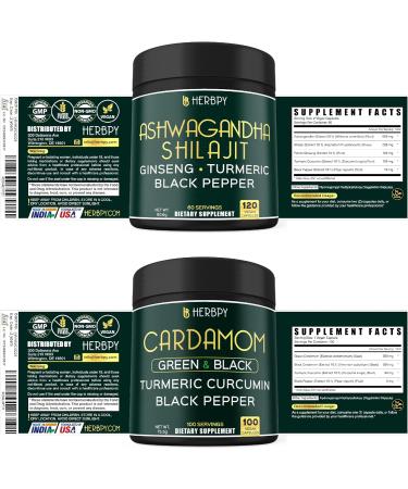 Herbpy Bundle 5in1 Ashwagandha Shilajit 120 Count & 4in1 Cardamom Capsules 100 Count - Buy Online on GoSupps.com