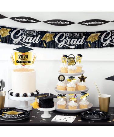 72pcs Graduation Cupcake Toppers 2024 Cake Topper Decorations Black and Gold Class of 2024 Congrats Grad Theme Party Supplies Graduate Party Cake Picks - Buy Online on GoSupps.com