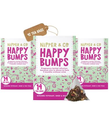 Nipper & Co Happy Bumps Tea Natural Herbal Pregnancy Tea 3 Pack (42 Reusable Bags 126 Cups) Caffeine Free Tea Baby Shower Gifts