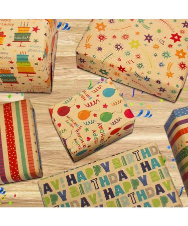 Wrapping Paper Sheets-Birthday Wrapping Paper for Women Men Girls Boys Female Male-Kraft Recycled Gift Wrapping Paper Set Birthday Gift Wrap Paper and Tags and String for Present Wrapping Paper-Eco Wrapping Paper Birthday Paper Wrapping Birthday Wrap Pape - Buy Online on GoSupps.com