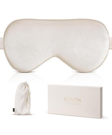 BOKOR Adjustable Silk Sleep Eye Mask - FSA/HSA Approved Sleep Mask for Women and Men Luxury Mulberry Silk Eye Cover Light-Blocking Improve Sleep Quality Gift Ready with Travel Bag - Champagne Champagne Adjustable