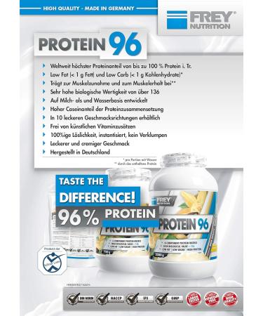 Frey Nutrition Protein 96 - 4 x 500g Vanilla Pack | Low Carb Snack | Ideal for Diets | High Casein | Made in Germany - Buy Online on GoSupps.com