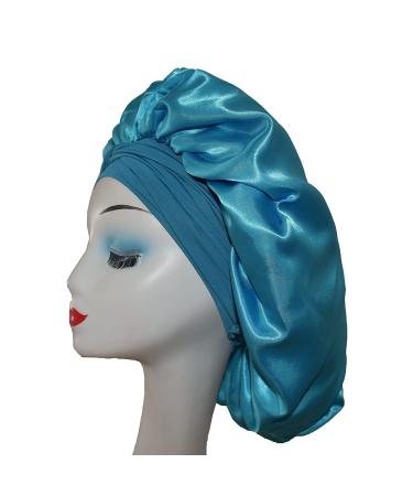 XL Satin Silk Sleep Bonnet for Women - Aqua Blue Night Cap for Curly Hair, Braids, & Wigs - Buy Online on GoSupps.com