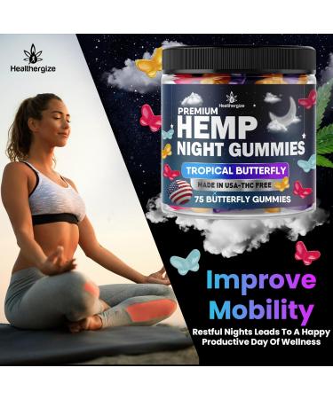 Healthergize Hemp Gummies Night Time, High Potency Nap Gummies, Peace and Relaxation, Fruity Butterfly Gummy Bear Edibles, Good Mood, Calm, Restful Bedtime-Natural Omega Hemp Oil-Made in USA - Buy Online on GoSupps.com