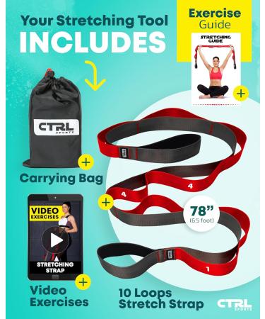 Stretching Strap with Loops - Non Elastic Yoga & Physical Therapy Band - 10 Loops for Flexibility & Exercise - Red - Buy Online on GoSupps.com
