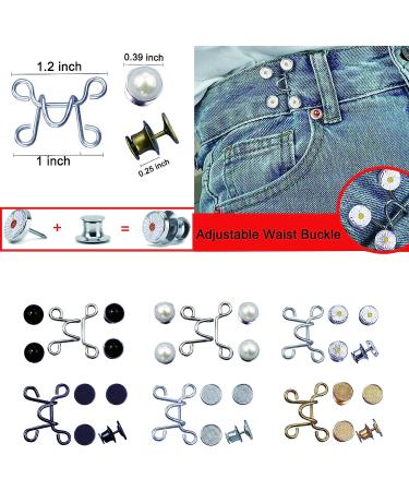 Urmspst 4 Set Pant Waist Tightener - Adjustable Waist Buckle & Extra Button for Jeans - Button Adjuster for Pants, Skirts, Sleeves | Black - Buy Online on GoSupps.com