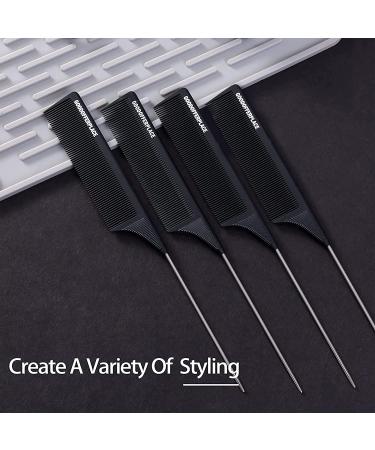 Goodofferplace 4PCS Hair Rat Tail Combs Set - Fine Tooth Metal Hair Pick for Women & Girls - Ideal for Curly Braiding & Styling - Detangling Comb (Black) - Buy Online on GoSupps.com