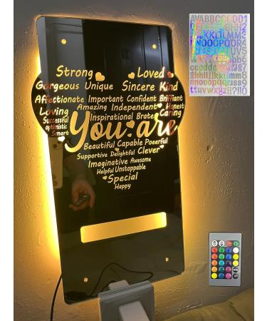 Custom I AM LED Light Up Name Mirror - Personalized Affirmations, 3 Lighting Modes, Remote Control - Bedroom Wall Decor (Heart-Shaped) - Buy Online on GoSupps.com