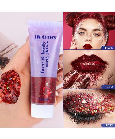 Buy Body Glitter Gel for Festivals - 50ml Red Glitter Liquid for Makeup DIY Nails & Lips | International Shipping - Buy Online on GoSupps.com