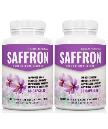 Saffron Extract 88.5mg 2 Pack 60 Capsules per Bottle 100% Pure Saffron Extract All-Natural Mood Enhancer Feel Great and Lose Weight Promote Eye Health