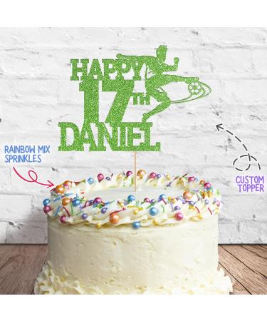 Cakeshop Cake Decoration Pack | Football Birthday Theme Premium Double Sided Glitter Card Cake Topper & 25g Party Pack of Cake Sugar Sprinkles | Custom Name & Age Cake Decoration (Green) Non-Prime Glitter Card: Green - Buy Online on GoSupps.com