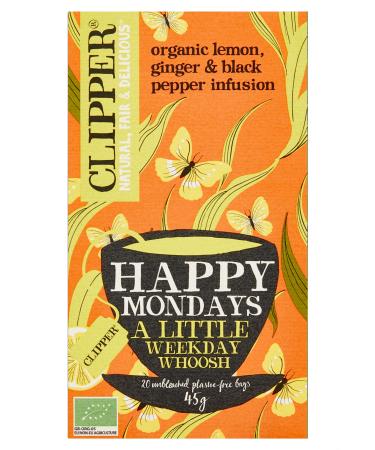 Clipper Herbal Tea | Happy Mondays Organic Infusion Lemon Ginger & Black Pepper 20 Stuks | Happy Mondays Organic Lemon Ginger & Black Pepper Infusion 20 Stuks | Total Weight 45g