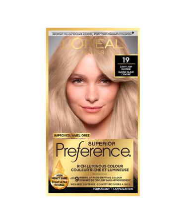 L Or al Paris Superior Preference 9 weeks of Luminous Fade-Defying Permanent Hair Dye 19 Light Ash Blonde 100% Grey Coverage 1 Hair Dye Kit (Packaging May Vary) Light Ash Blonde 3 Piece Set