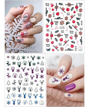 Kalolary 8 Sheets Christmas Nail Art Stickers Ultralight 3D Self-Adhesive Snowflake Santa Reindeer Socks Clause Nail Decals for Women Girls Kids Christmas Parties Nail Art Decoration - Buy Online on GoSupps.com