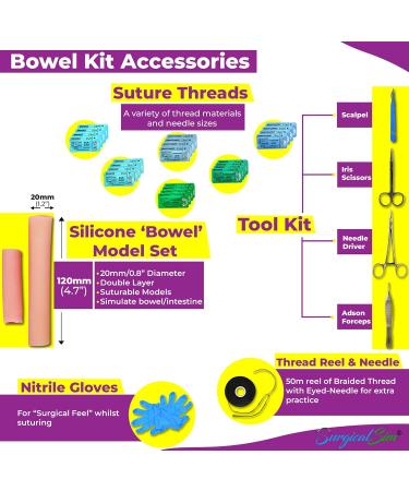 SurgicalSim Bowel Anastomosis Suture Practice Kit - End-to-Side Techniques for Students | Includes 0.8 Diameter Models & Tool Kit - Buy Online on GoSupps.com