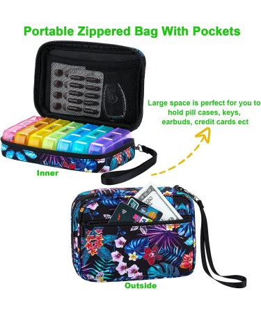 Large Weekly Pill Organizer 3 Times a Day with Travel Bag - Portable Medicine Case for Vitamins and Supplements - Green - Buy Online on GoSupps.com