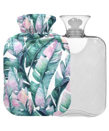 NAANLE hot water bottle with lid banana leaf Transparent hot water bottle 2L large hot hot water bottle for menstrual cramps pain relief handfoots heat and cold therapy