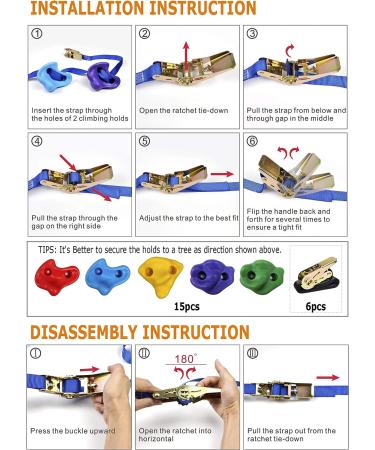 SSBRIGHT Tree Climbers Set - 15 Kids' Outdoor Climbing Holds with 6 Ratchet Straps - Buy Online on GoSupps.com