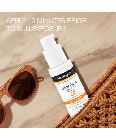Neutrogena Clear Face Serum Sunscreen SPF 60 - Lightweight Non-Comedogenic UVA/UVB Protection with Green Tea - Oxybenzone & Fragrance-Free - Buy Online on GoSupps.com