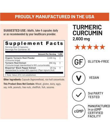 NatureWise Turmeric Curcumin with Black Pepper 2600mg - Ultra Absorption Turmeric Curcumin Supplement + BioPerine - Naturally-Sourced Vegan Non-GMO USA Manufactured - 120 Capsules 30-Day Supply  - Buy Online on GoSupps.com