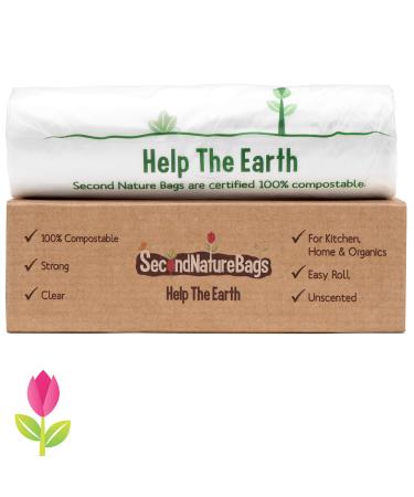 Second Nature Bags, Premium Certified 100% Compostable Biodegradeable, 10 Litre, 100 Bags, Extra Thick Small Kitchen Food Scraps & Home Trash Bags 3 Gallon