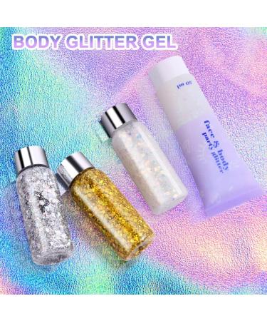 URAQT Body Glitter Gel - Holographic Mermaid Sequins Chunky Cosmetic Glitter for Face, Body & Hair - Silver - Buy Online on GoSupps.com