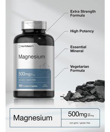 Horbaach Magnesium 500mg Caplets - 180 Count | Vegetarian, Non-GMO, Gluten Free Supplement - Buy Online on GoSupps.com