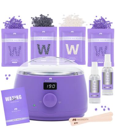 Waxing Kit for Women Men, Waxxcity Waxing Warmer Hair Removal Kit with 14oz Hard Wax Beads, Digital Home Wax Kit for Sensitive Skin Brazilian Bikini Eyebrow Armpit Hard Hot Wax Pot Purple