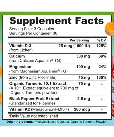 Vegan Bone Immune & Hormonal Support Trio Plant-Based Calcium Magnesium Zinc + D3 K2 & Turmeric + Quercetin with Bromelain Vitamin C Zinc + DIM 200mg & BioPerine in Delayed-Release Capsules - Buy Online on GoSupps.com