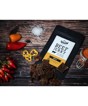  CRAFTSMAN FINEST FOODS Craftsman Beef Jerky Spicy | Made in Germany - Bavaria | Pack of 5 x 100g 500g | 100% Natural Sugar Free | 100% Beef | High Protein 68% | Dry Meat Biltong Spicy Chili - Buy Online on GoSupps.com