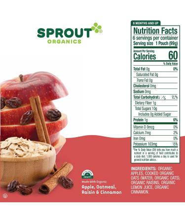 Sprout Organic Baby Food - Apple Oatmeal Raisin with Cinnamon - 6 Months+ - 3.5 oz - Buy Online on GoSupps.com